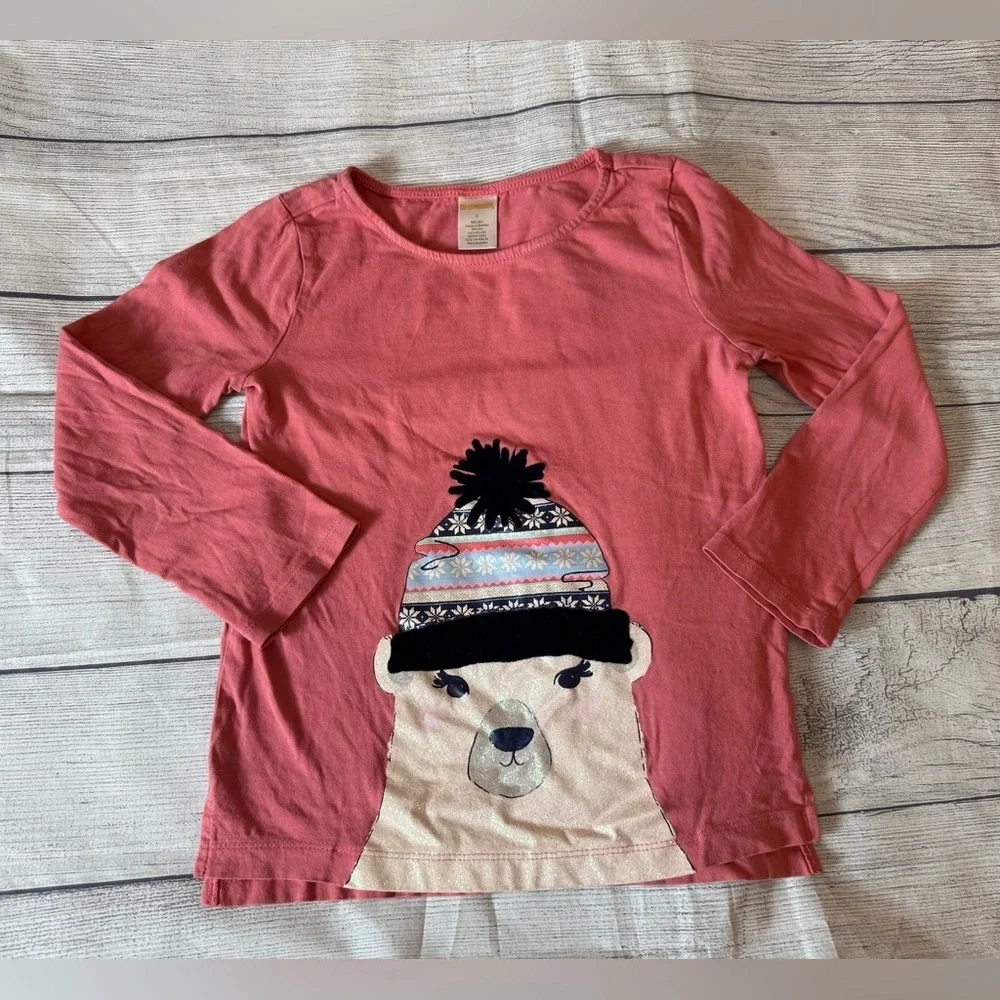 GYMBOREE girls Polar Bear Graphic Long Sleeve Shirt - Pink/size 6